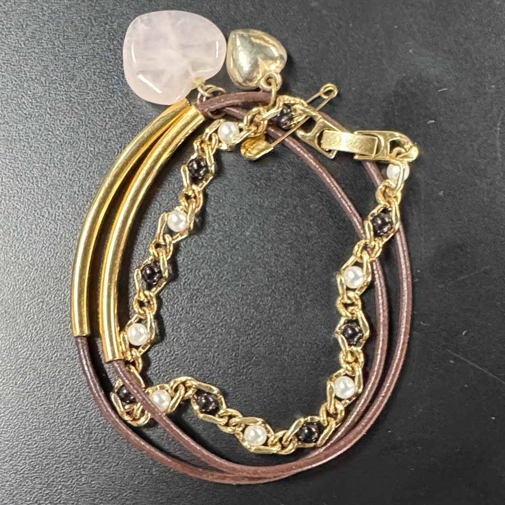 Elegant Gold and Brown Bracelet with Heart Charm